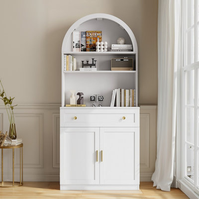 71" Arched Display Cabinet Bookcase, Storage Display Bookcase With Open Shelves And Cabinet by Mercer41