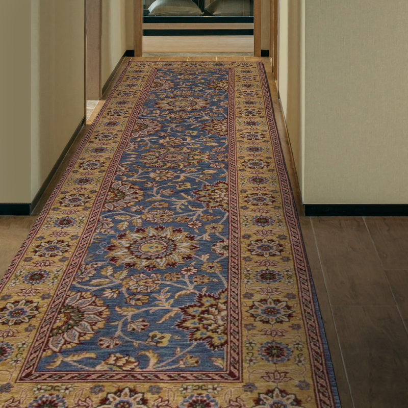 Hand-Knotted High-Quality Blue and Gold Runner