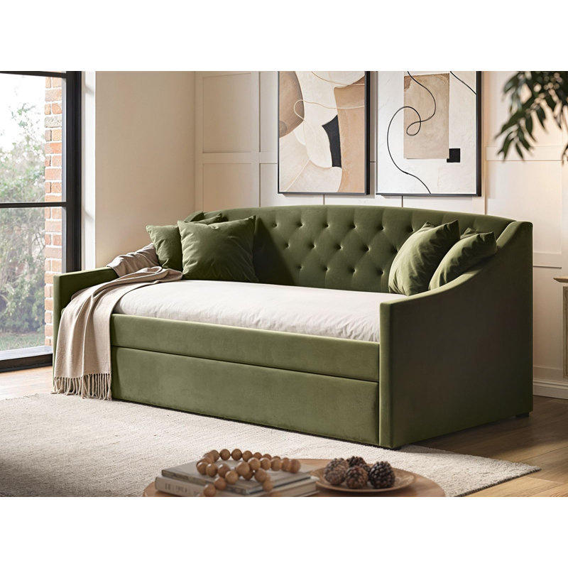 Aurora Day Bed with Trundle Boucle, Green