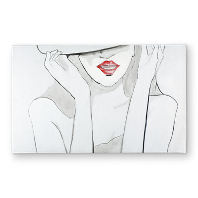 Woman with Big Hat Gray Indoor Outdoor Door Mat | Home Decor