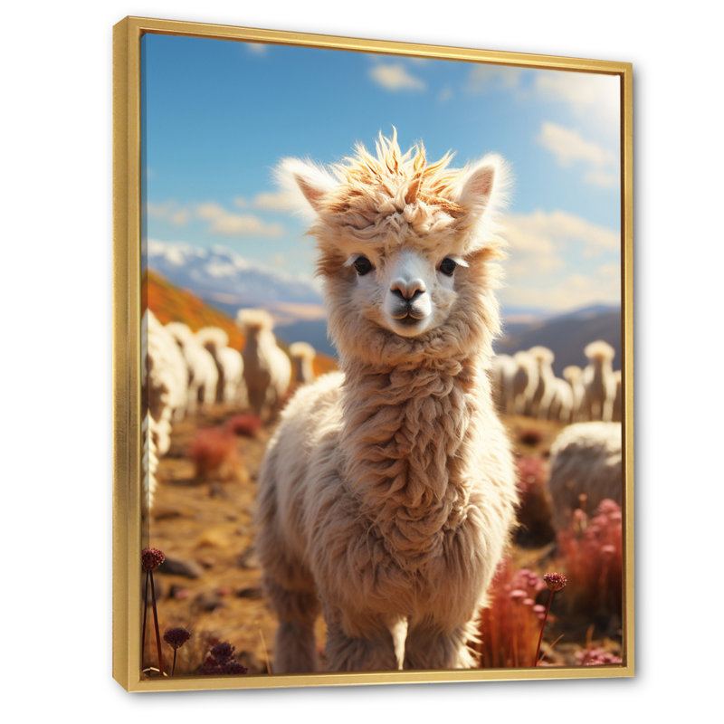 Barirah Alpacas Animal An Extremely, reproduction d'art sur toile, Cadre flottant doré, H 32 po x l 24 po x P 1 po
