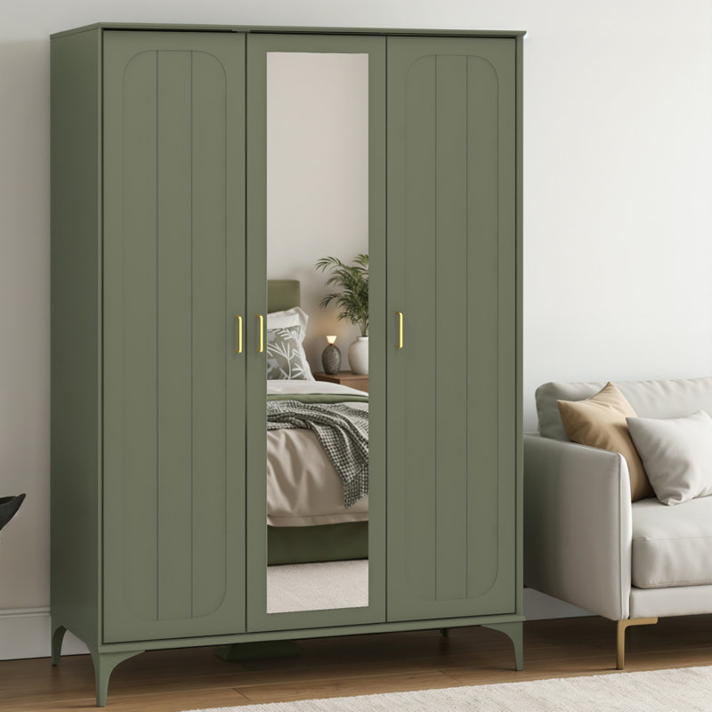 Harrington 3 Door Wardrobe with Mirror , Kale Green