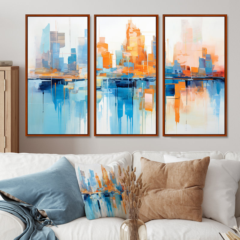 Copper - ensemble d'art mural abstrait paysage, Cadre flottant brun, H 32 po x l 48 po x P 1 po
