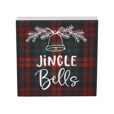 Higher Glory Jingle Bells Plaid Block Sign 5x5