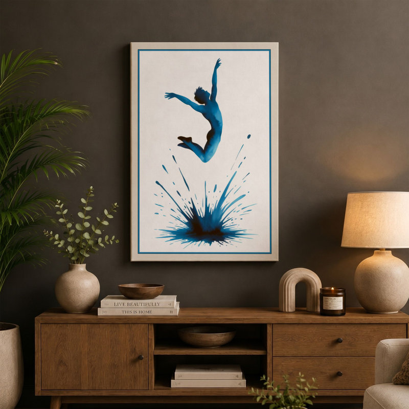 Leap Into Blue Modern - Wrapped Canvas, 24x16 - 61.0 x 40.6 cm, Ochre Border
