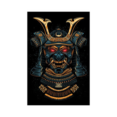 Golden Samurai Mask 1 Piece Wrapped Canvas Wall Art