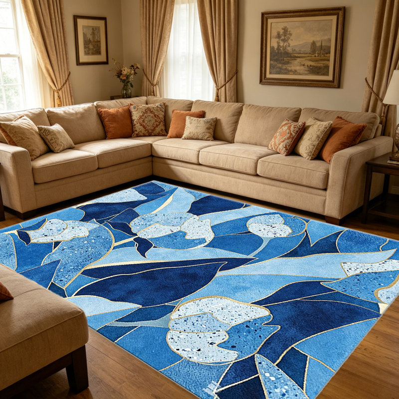 Blue Floral Abstract carpet-easy to clean, machine-washable, soft and comfortable; suitable for door mats, kitchens, living rooms, bedrooms, corridors, and laundry areas. Easy to clean, durable carpet for home decoration.