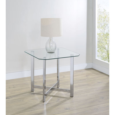 Vítor Square Tempered Glass Top Side End Table Chrome