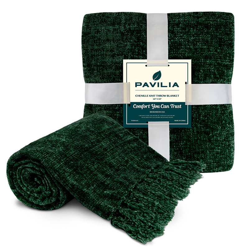 Jeté en chenille pour canapé-lit, carreaux Buffalo écossais noir et blanc, 60 x 80, Lit simple, Vert émeraude, Couleur unie