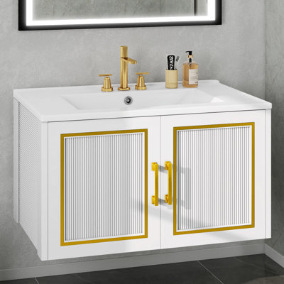 Frederick 30.1'' Wall Mounted Single Bathroom Vanity with Ceramic Top