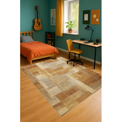 Tapis vert tissé à motif lavable Mosso