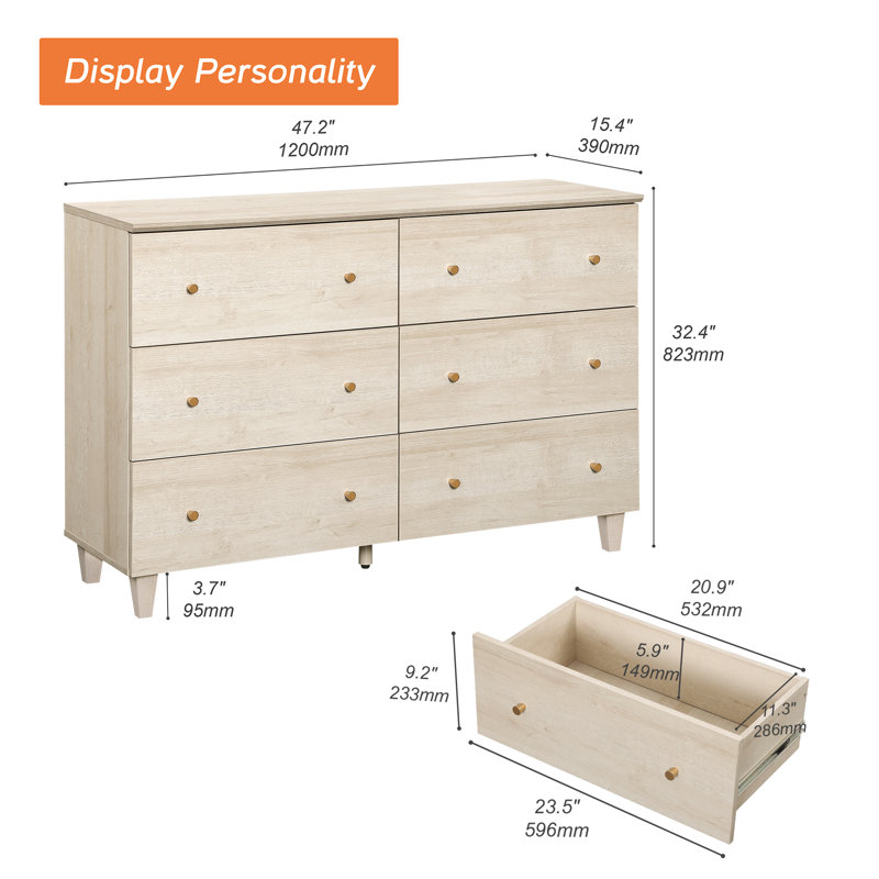 Commode pour enfants avec 6 tiroirs Lysiane, Chêne clair