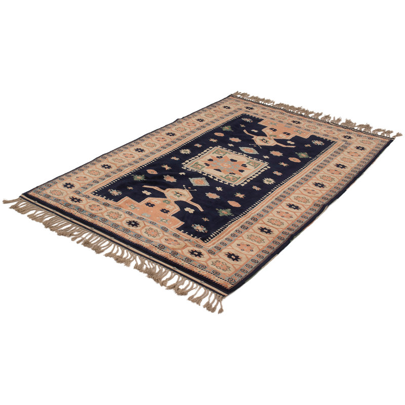 Qwen One-of-a-Kind 6'2" X 9'1" 1990s Wool Area Rug in Dark Navy