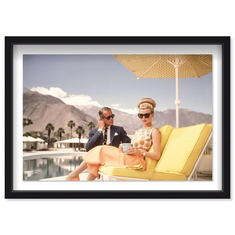 Oliver Gal Poolside Palm Springs Couple Coastal - Luxury Shadowbox Framed Wall Art, 31.5" H x 46.5" W, Black