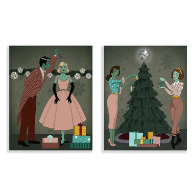 Modern Festive Holiday Decorating 2 PC Wall Plaque Art Set by Grace Popp