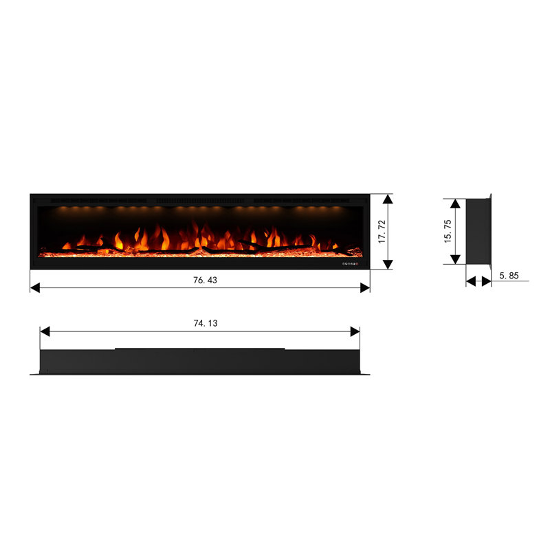 Nazaret WiFi Smart Recessed Wall Mounted Electric Fireplace Insert with Remote, Overheating Protection, Logset and Crystal, Touch Screen, 1500W/750W