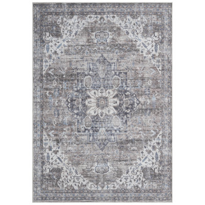 Kujawski Oriental Machine Washable Gray Area Rug