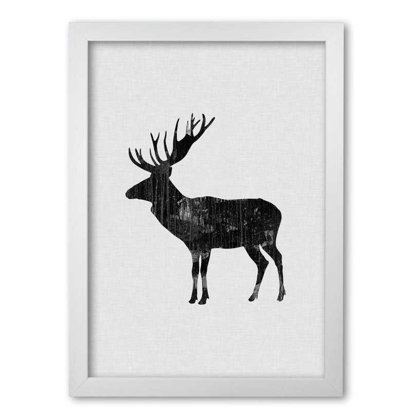 Moose Animal Art - Print, 30 cm H x 21 cm W x 5 cm D, White Grain Frame