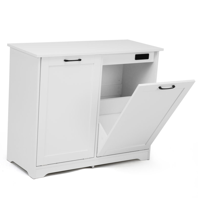 20 Gallons Double White Tilt-out Recycling Trash Cabient with Deodorizer (not Include Trash Can)