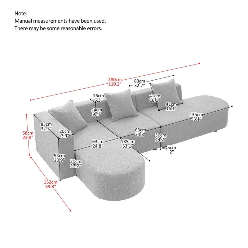 Modern  L shape boucle Sofa with curved seat