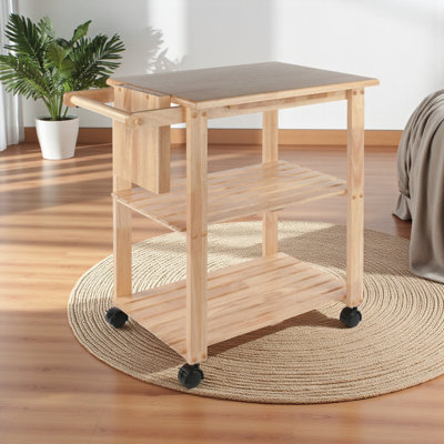 Mario Wheeled Utility Cart with Pull-Out Cutting Board in Natural, 31.80" H X 26.85" W X 20.35" D