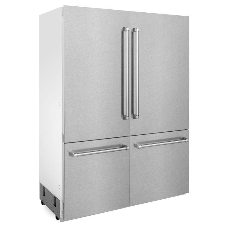 60" Built-in 4-Door French Door Freezer Refrigerator with Internal Water and Ice Dispenser in DuraSnow® Stainless Steel