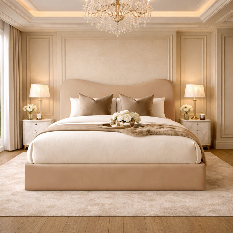 Upholstered Bed, Beige, Super King (6')