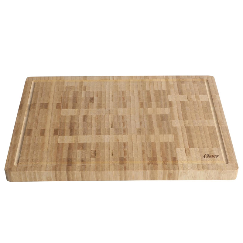 Oster Capeheart 16.5 x 11.8 Inch Rectangular End Grain Bamboo Cutting Board with Juice Grooves