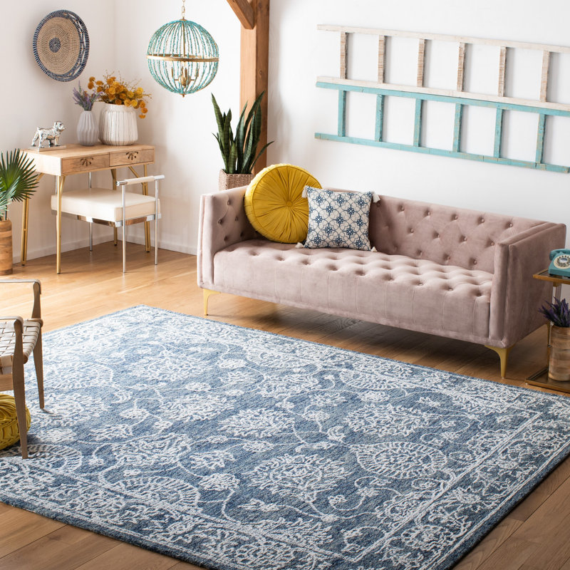 Aiofe Hand Tufted Wool/Cotton Oriental Rug in Gray/Blue, Rectangle 6' x 9'