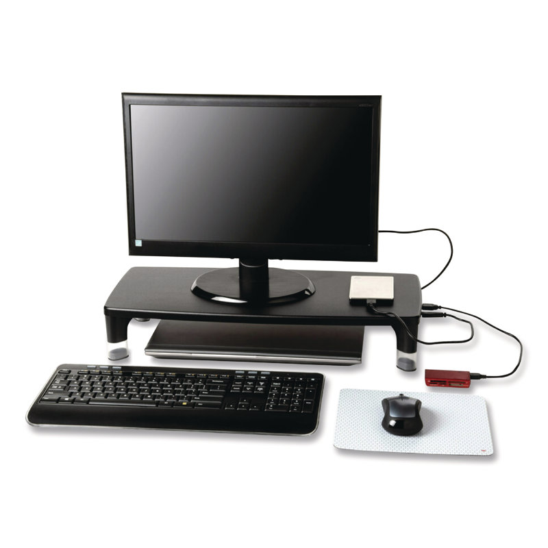 Adjustable Black and Clear Monitor Stand with USB Hub