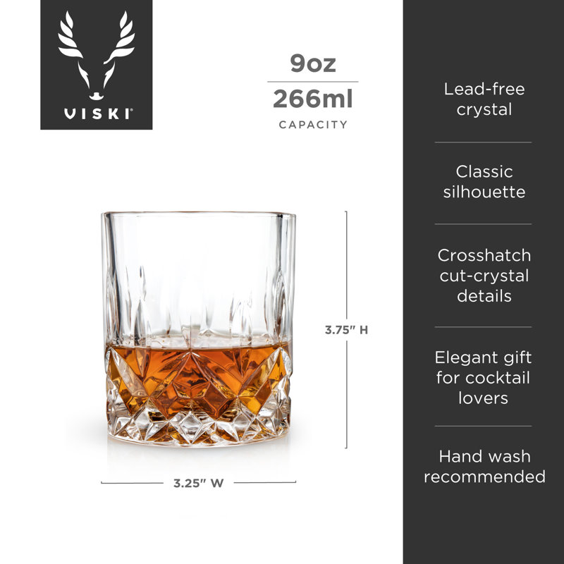 Viski Admiral Crystal Whiskey Tumbler Set, Premium Crystal Clear Liquor Drinking Glass, Classic Lowball Cocktail Glasses Gift Set