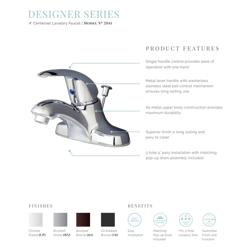 Single Handle Centerset Bathroom Faucet with Drain Assembly, Chrome