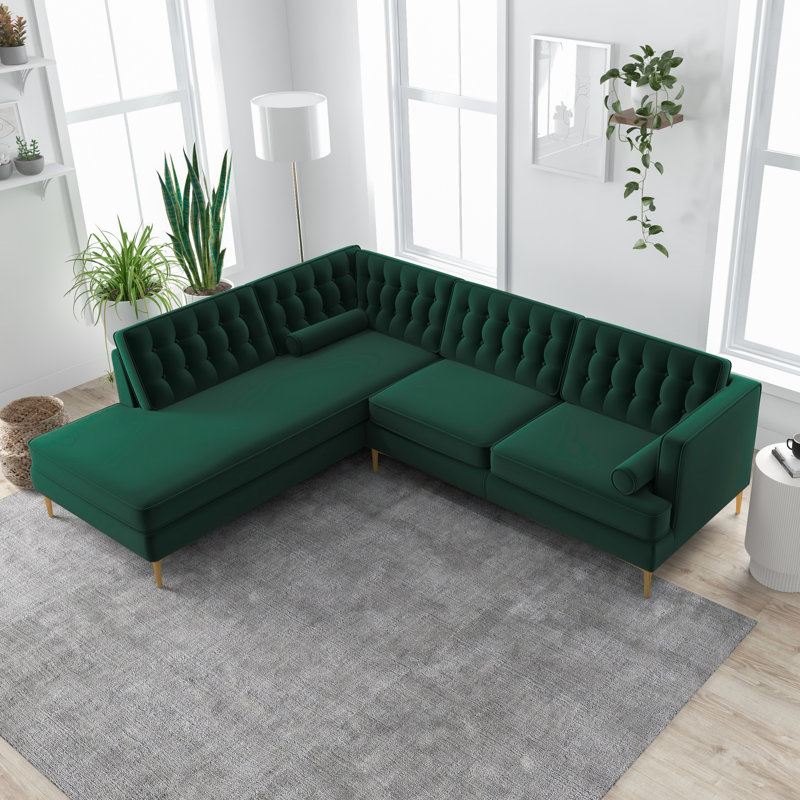 Canapé et chaise longue en velours Addilynn, Accoudoir à gauche (vu de face), Vert