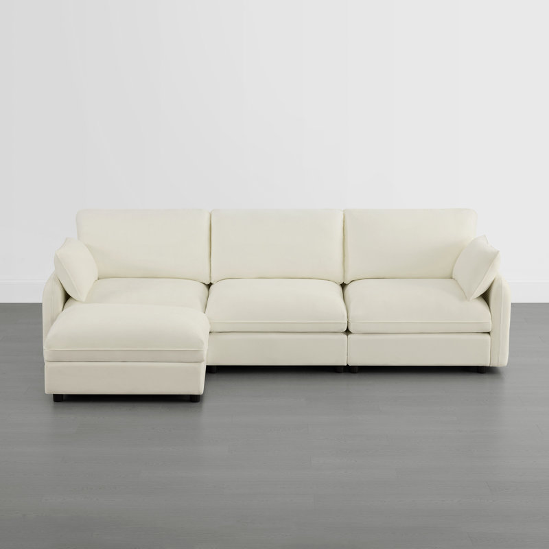 112" W 4 - Piece Modern Soft Upholstered Modular Sectional Sofa With Ottoman, Linen Polyester