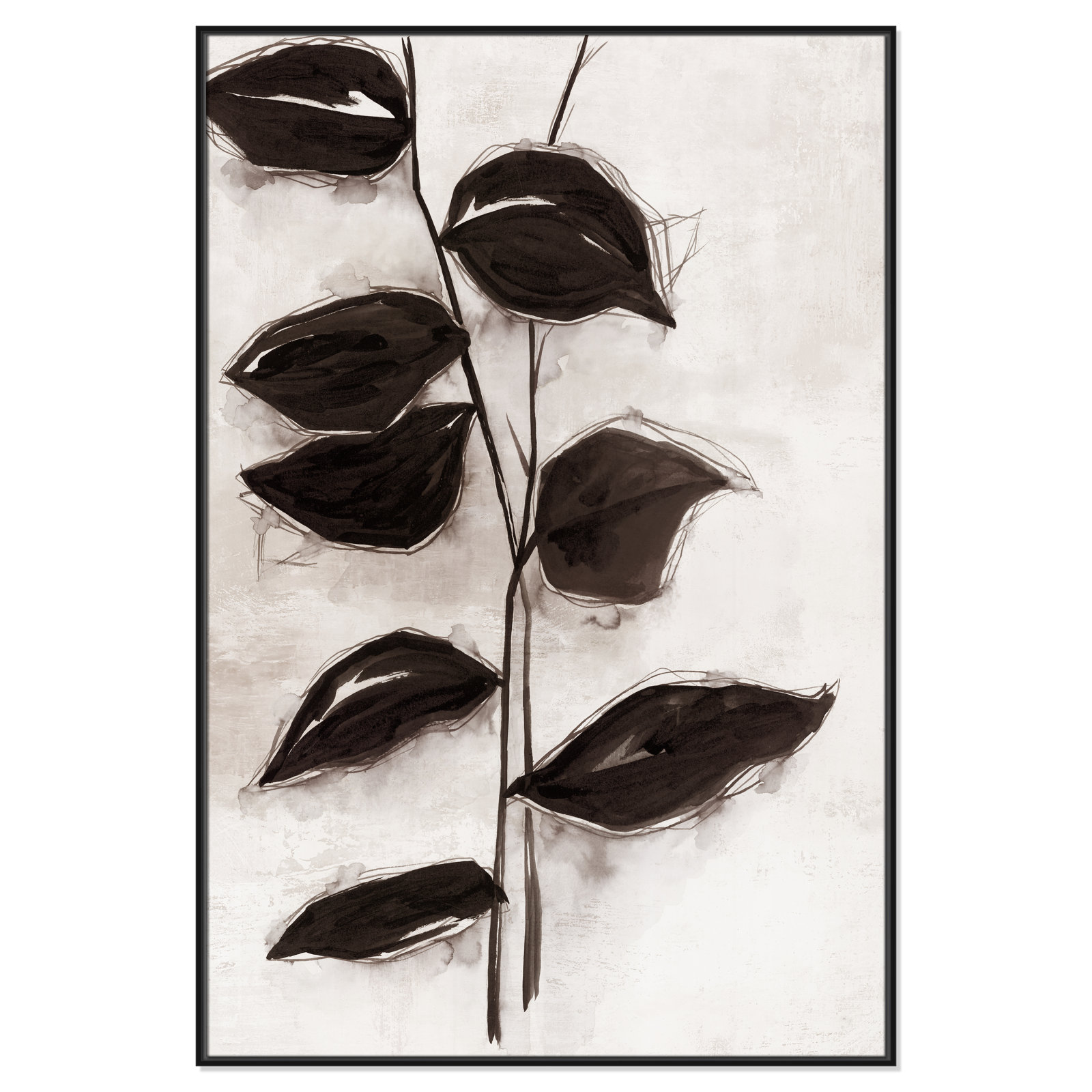Leaves I by Eva Watts, Black Framed, 61.5" H x 41.5" W x 2" D