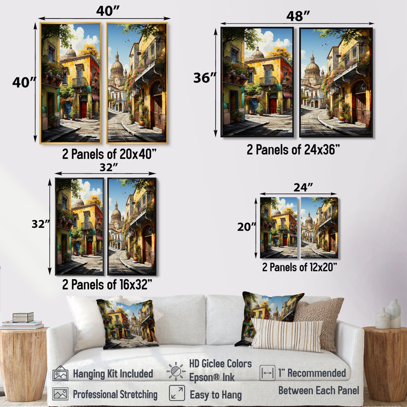 «Mexico Fiesta City II», art mural jaune, 40" H x 40" W, Framed Print without Mat, Brown