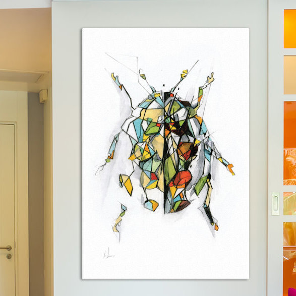 « ladybird », impression sur toile tendue, H 26 po x l 18 po x P 1,5 po, Toile encadrée noire, Pas de tapis