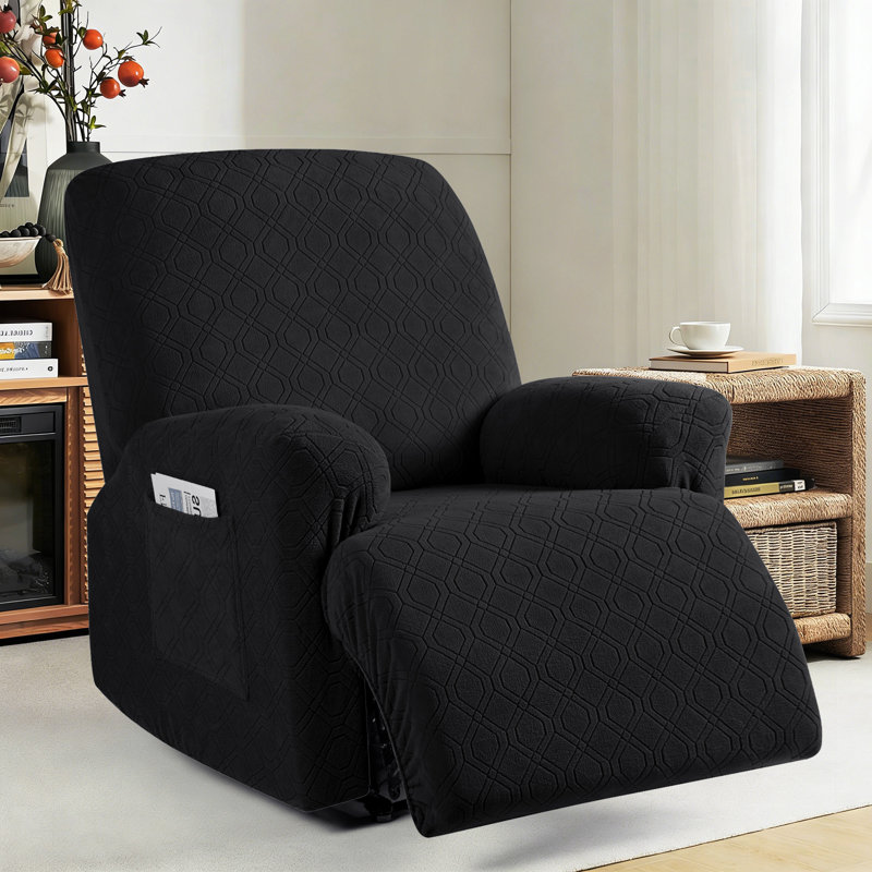 Housse pour canapé inclinable et extensible 3 pièces Wald, Velours noir