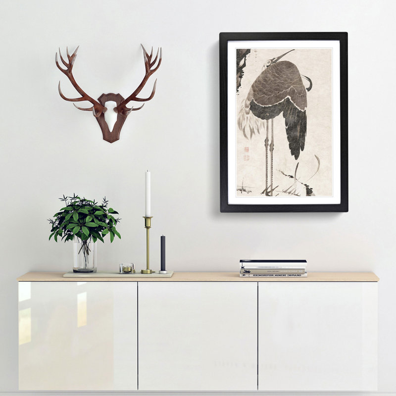 Crane by Ito Jakuchu - Framed Print, 65cm H x 48cm W x 2cm D, Black Framed