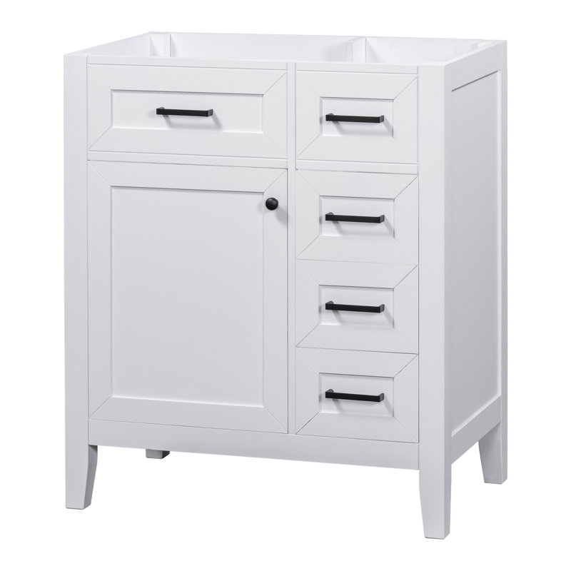 Meuble-lavabo de 30 po - Armoire blanche avec tiroir en bois massif et design autoportant contemporain