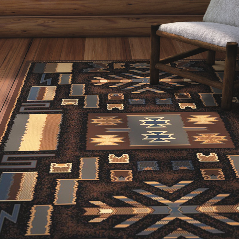 Tapis brun à motif autochtone Hyacinthe, Rectangle 5 pi 3 po x 7 pi 6 po