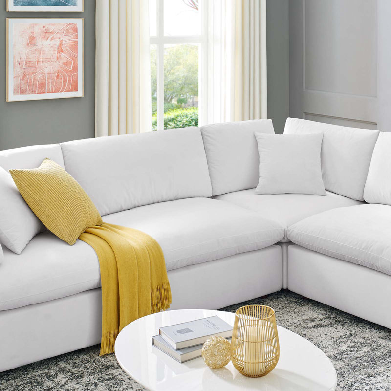 Modway Commix Down Filled Overstuffed Velvet 8-Piece Sectional Sofa, White