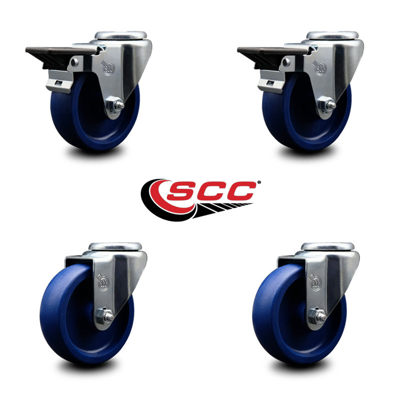 4 Piece Poly Bolt Hole Caster Set with 2 Posi Lock Brakes