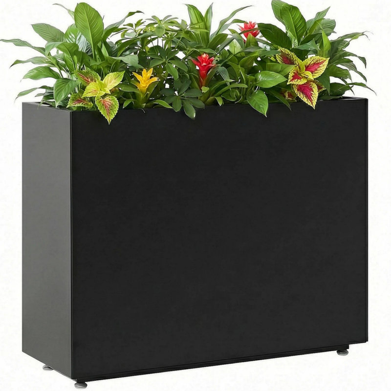 Boîte à fleurs Span, l 36 po x P 11 po x H 30 po, bacs à fleurs rectangulaires noirs en métal avec trous de drainage, contenant à plantes toutes saisons pour patio, cour ou balcon