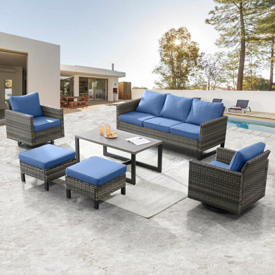 Wicker 5 - Person Patio Conversation Set with Cushions