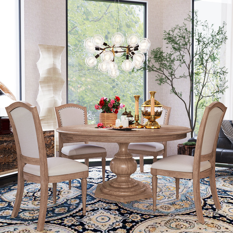 One Allium Way® 5 - Piece Pedestal Dining Se, Rustic Oak