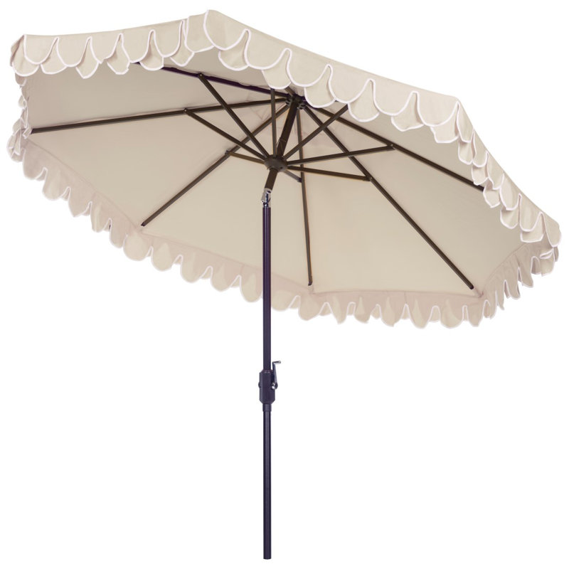 Outdoor Uv Resistant Elegant Valance Manual Tilt Umbrella, Beige, Brown