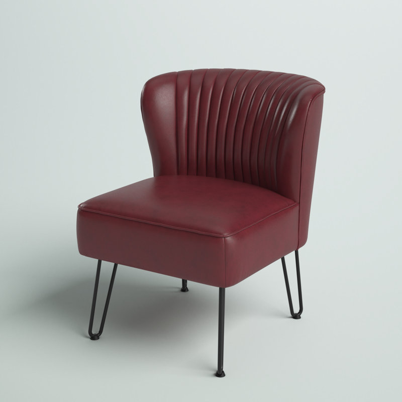 Chaise en similicuir Euclid avec base en métal, Similicuir galet bourgogne
