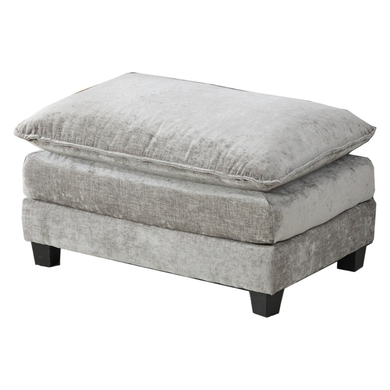 Geneveve Chenille Upholstered Ottoman with Compressed Foam Cushion, Gray