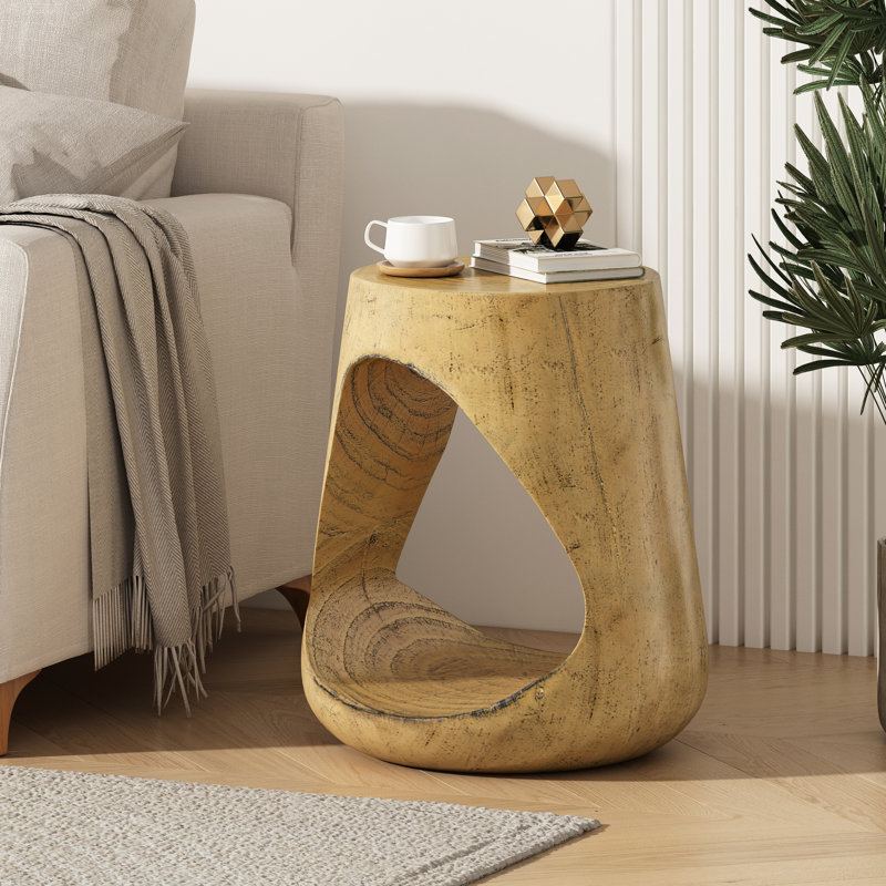 Table d'appoint creuse texturée en bois avec abat-jour naturel, conception stable à base large pour plus de stabilité, usages multiples et variés, 17,09 po de hauteur, capacité de 200 lb avec texture et ton